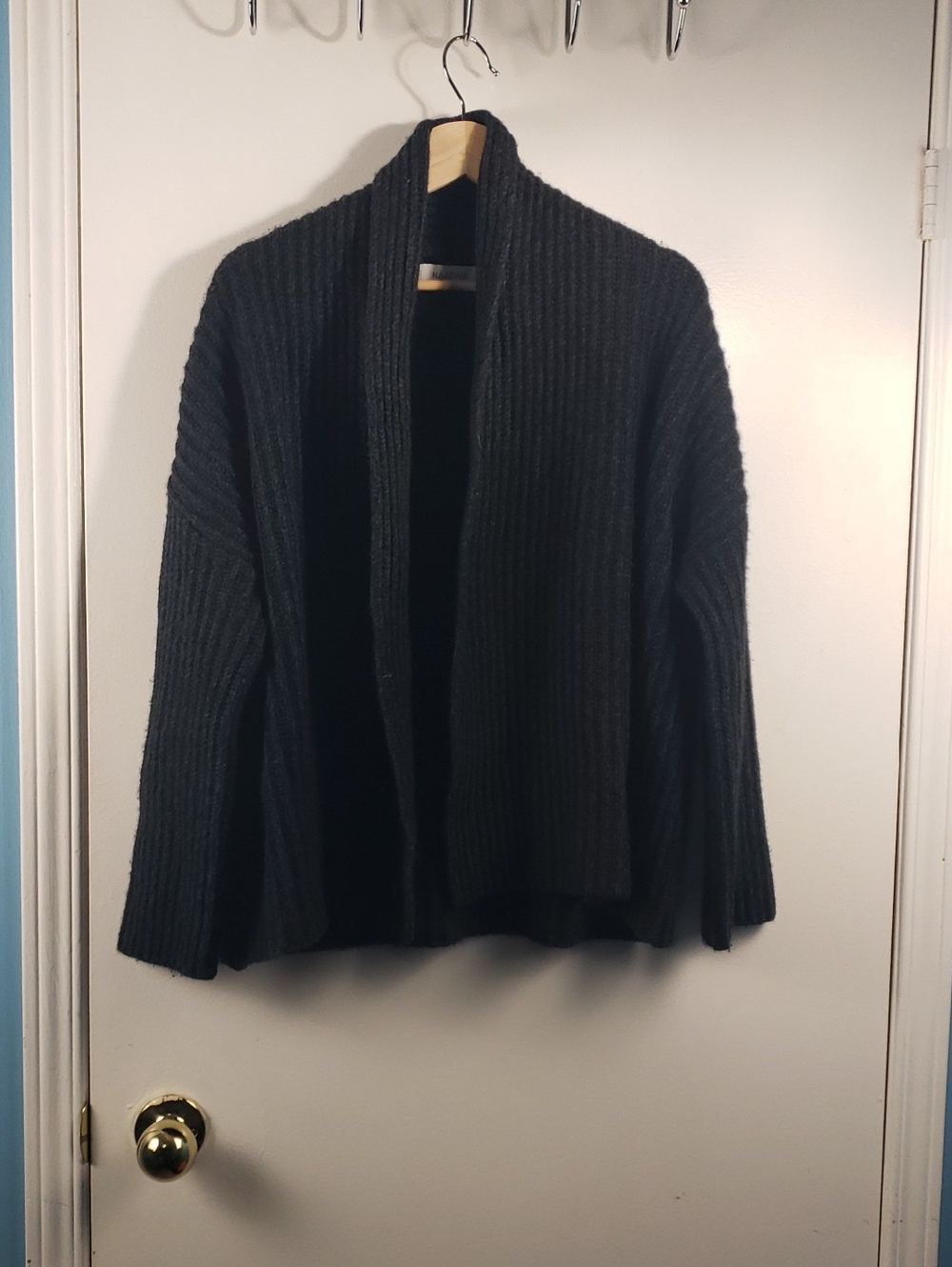 NAADAM Black Ribbed Open-Front Cardigan Wool Cashmere Size XS Relaxed Fit